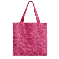 Blush Pink Butterflies Batik Zipper Grocery Tote Bag by SpinnyChairDesigns