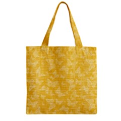 Saffron Yellow Butterflies Batik Zipper Grocery Tote Bag by SpinnyChairDesigns