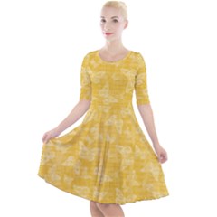 Saffron Yellow Butterflies Batik Quarter Sleeve A-line Dress by SpinnyChairDesigns