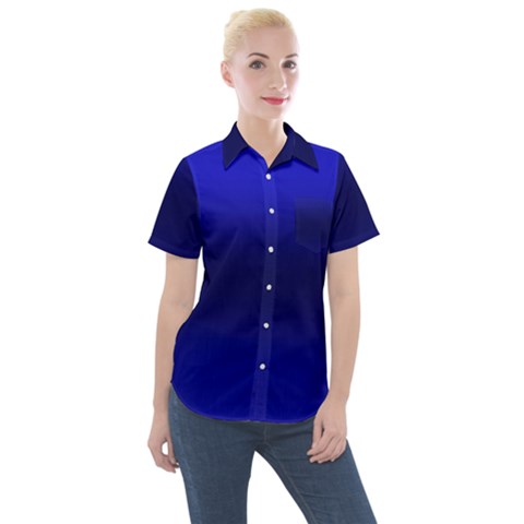 Cobalt Blue Gradient Ombre Color Women s Short Sleeve Pocket Shirt by SpinnyChairDesigns