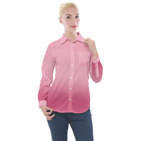 Blush Pink Color Gradient Ombre Women s Long Sleeve Pocket Shirt by SpinnyChairDesigns