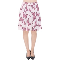 Blush Pink Color Butterflies Velvet High Waist Skirt by SpinnyChairDesigns