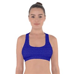 Navy Blue Color Polka Dots Cross Back Sports Bra by SpinnyChairDesigns