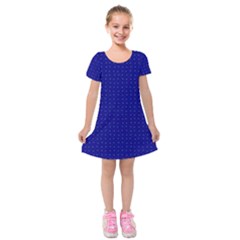 Navy Blue Color Polka Dots Kids  Short Sleeve Velvet Dress by SpinnyChairDesigns