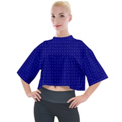 Navy Blue Color Polka Dots Mock Neck Tee by SpinnyChairDesigns
