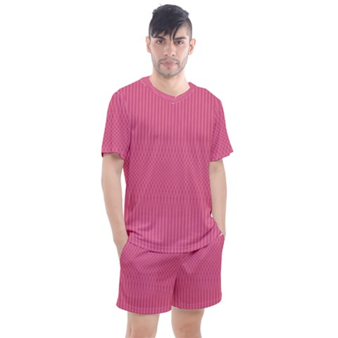 Blush Pink Color Stripes Men s Mesh Tee And Shorts Set by SpinnyChairDesigns