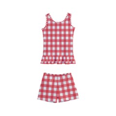 Red White Gingham Plaid Kids  Boyleg Swimsuit by SpinnyChairDesigns