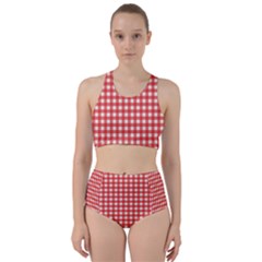 Red White Gingham Plaid Racer Back Bikini Set by SpinnyChairDesigns