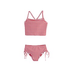 Red White Gingham Plaid Girls  Tankini Swimsuit by SpinnyChairDesigns