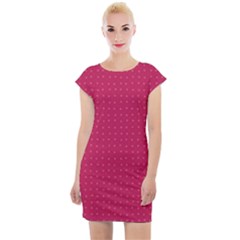 Rose Pink Color Polka Dots Cap Sleeve Bodycon Dress by SpinnyChairDesigns