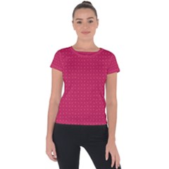 Rose Pink Color Polka Dots Short Sleeve Sports Top  by SpinnyChairDesigns