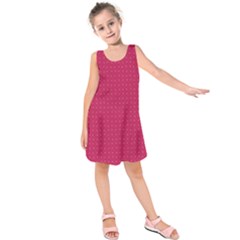 Rose Pink Color Polka Dots Kids  Sleeveless Dress by SpinnyChairDesigns