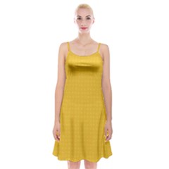 Saffron Yellow Color Polka Dots Spaghetti Strap Velvet Dress by SpinnyChairDesigns