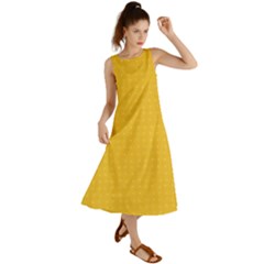 Saffron Yellow Color Polka Dots Summer Maxi Dress by SpinnyChairDesigns