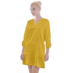 Saffron Yellow Color Polka Dots Open Neck Shift Dress by SpinnyChairDesigns