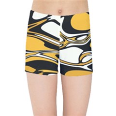 Black Yellow White Abstract Art Kids  Sports Shorts by SpinnyChairDesigns