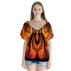 Fire And Flames Pattern V-neck Flutter Sleeve Top by SpinnyChairDesigns