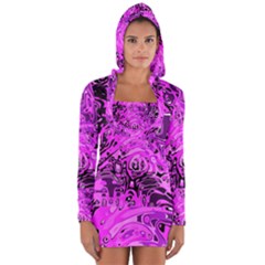 Magenta Black Abstract Art Long Sleeve Hooded T-shirt by SpinnyChairDesigns