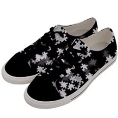 Black And White Jigsaw Puzzle Pattern Men s Low Top Canvas Sneakers by SpinnyChairDesigns