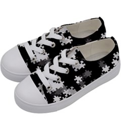 Black And White Jigsaw Puzzle Pattern Kids  Low Top Canvas Sneakers by SpinnyChairDesigns