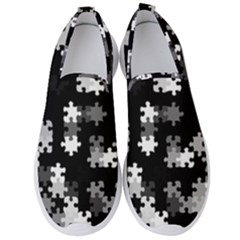 Black And White Jigsaw Puzzle Pattern Men s Slip On Sneakers by SpinnyChairDesigns