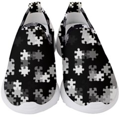 Black And White Jigsaw Puzzle Pattern Kids  Slip On Sneakers by SpinnyChairDesigns