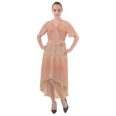 Boho Soft Peach Pattern Front Wrap High Low Dress by SpinnyChairDesigns