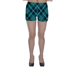 Biscay Green Black Plaid Skinny Shorts by SpinnyChairDesigns