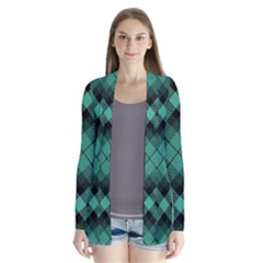 Biscay Green Black Plaid Drape Collar Cardigan by SpinnyChairDesigns