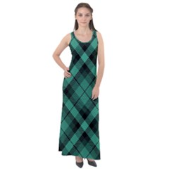 Biscay Green Black Plaid Sleeveless Velour Maxi Dress by SpinnyChairDesigns