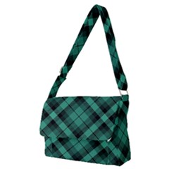 Biscay Green Black Plaid Full Print Messenger Bag (m) by SpinnyChairDesigns