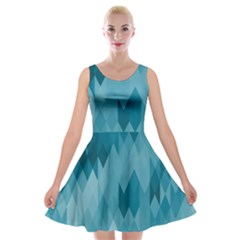 Cerulean Blue Geometric Patterns Velvet Skater Dress by SpinnyChairDesigns