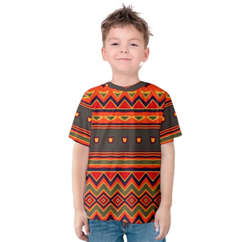 Boho Orange Tribal Pattern Kids  Cotton Tee by SpinnyChairDesigns