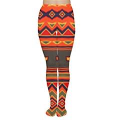 Boho Orange Tribal Pattern Tights by SpinnyChairDesigns