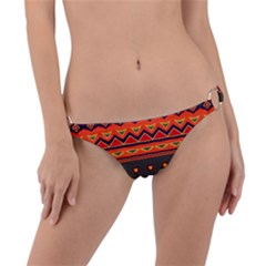 Boho Orange Tribal Pattern Ring Detail Bikini Bottom by SpinnyChairDesigns