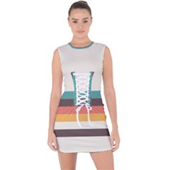 Classic Retro Stripes Lace Up Front Bodycon Dress by tmsartbazaar