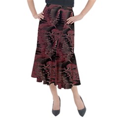 Red Black Abstract Art Midi Mermaid Skirt by SpinnyChairDesigns