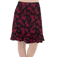 Red And Black Butterflies Fishtail Chiffon Skirt by SpinnyChairDesigns