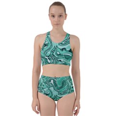 Biscay Green Swirls Racer Back Bikini Set by SpinnyChairDesigns