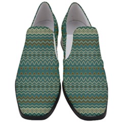 Boho Teal Green Stripes Women Slip On Heel Loafers by SpinnyChairDesigns