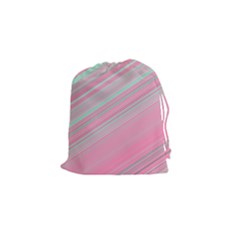 Turquoise And Pink Striped Drawstring Pouch (small) by SpinnyChairDesigns