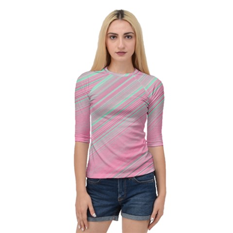 Turquoise And Pink Striped Quarter Sleeve Raglan Tee by SpinnyChairDesigns