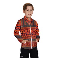 Boho Aztec Rust Orange Color Stripes Kids  Windbreaker by SpinnyChairDesigns