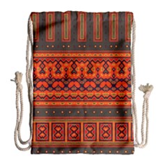 Boho Aztec Rust Orange Color Stripes Drawstring Bag (large) by SpinnyChairDesigns