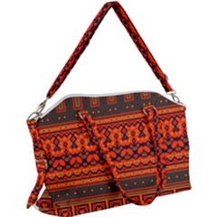 Boho Aztec Rust Orange Color Stripes Canvas Crossbody Bag by SpinnyChairDesigns