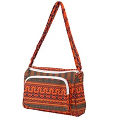 Boho Aztec Rust Orange Color Stripes Front Pocket Crossbody Bag by SpinnyChairDesigns