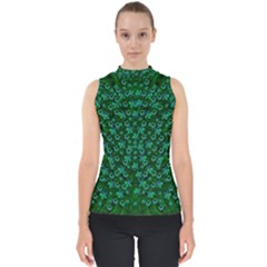 Leaf Forest And Blue Flowers In Peace Mock Neck Shell Top by pepitasart