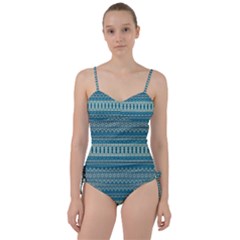 Boho Blue Teal Striped Sweetheart Tankini Set by SpinnyChairDesigns