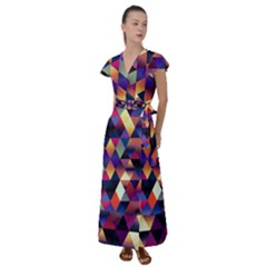 Colorful Geometric  Flutter Sleeve Maxi Dress by SpinnyChairDesigns