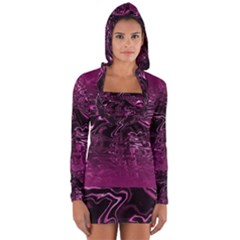 Magenta Black Swirl Long Sleeve Hooded T-shirt by SpinnyChairDesigns